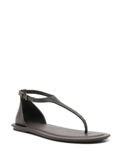 Brunello Cucinelli Brown Sandals With Adjustable Buckle Closure And Monil Detail In Marrone Scuro