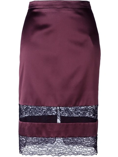 Givenchy Lace Panel Pencil Skirt In Red