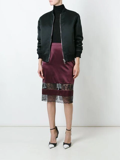 Shop Givenchy Lace Panel Pencil Skirt In Red