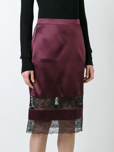 Shop Givenchy Lace Panel Pencil Skirt In Red