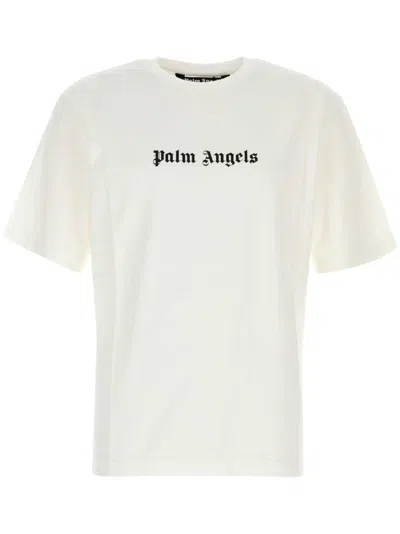 Palm Angels White Logo Print T-shirt In Gray