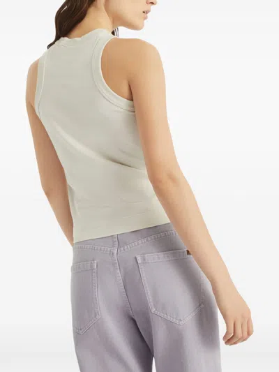 Brunello Cucinelli Stretch Cotton Jersey Top With Dazzling Net Embroidery In Gray