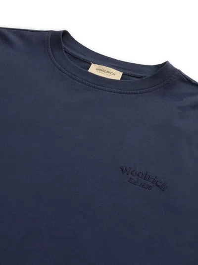 Woolrich Crew Neck Monochrome Cotton T-shirt In Blue