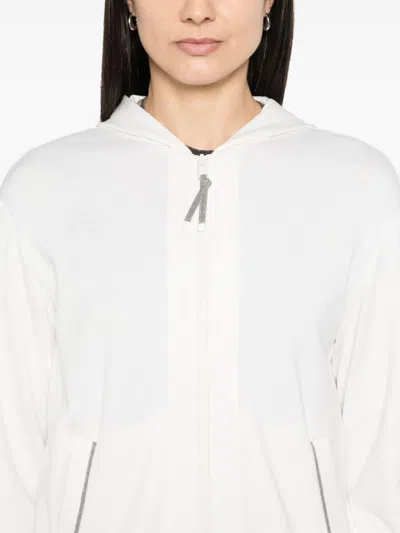 Brunello Cucinelli Women's Cotton And Silk Blend Hoodie In White