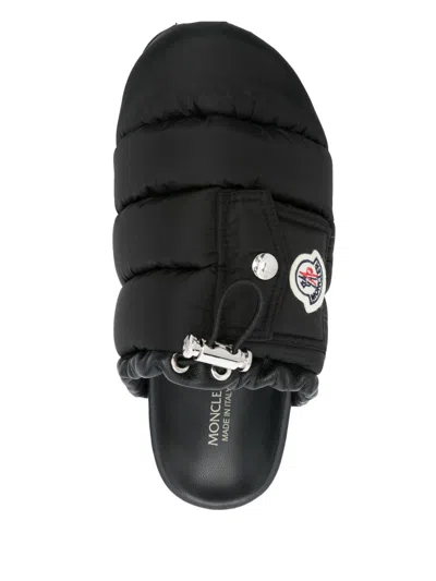 Moncler Mon Pocket Padded Black Mules In Multi