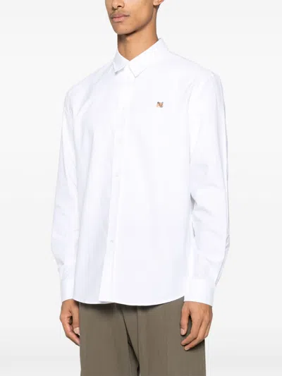 Maison Kitsuné Button Down Classic Shirt With Institutional Fox H Clothing In White