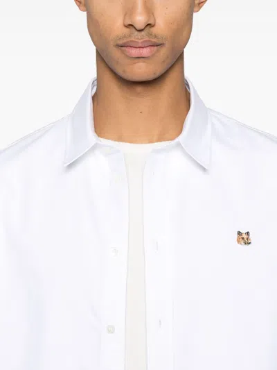 Maison Kitsuné Button Down Classic Shirt With Institutional Fox H Clothing In White