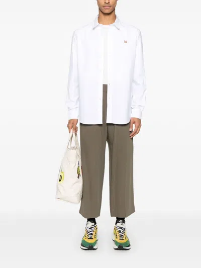 Maison Kitsuné Button Down Classic Shirt With Institutional Fox H Clothing In White
