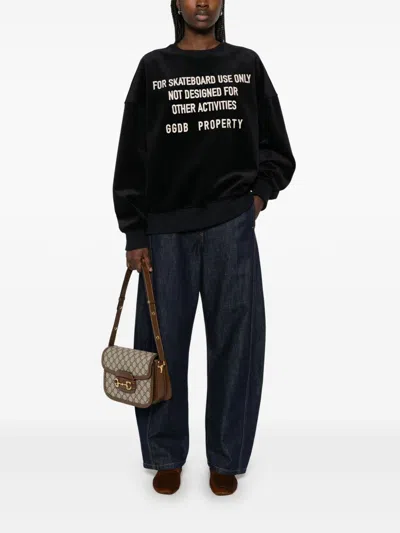 Golden Goose Black Chenille Embroidered Lettering Sweatshirt In Black