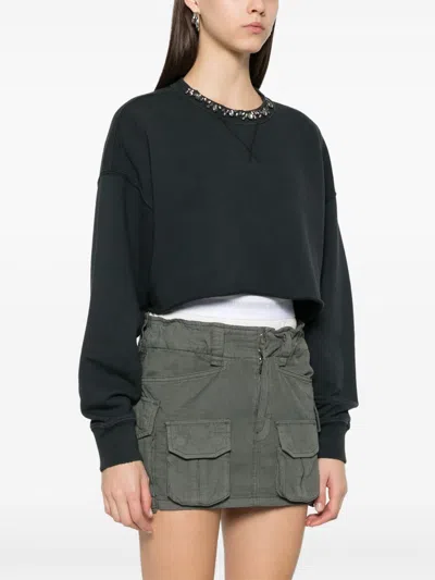 Golden Goose Golden Cropped Crewneck Sweatshirt In Black