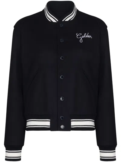 Golden Goose Dark Blue Virgin Wool Bomber Jacket In Blue