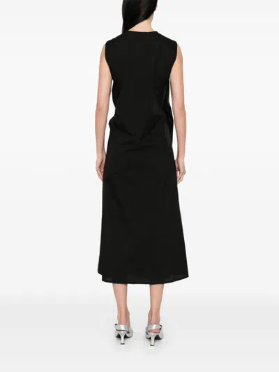 Fabiana Filippi Cotton Midi Dress Asymmetric Hem In Black