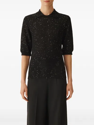 Fabiana Filippi Collared Sequin Polo Top In Black