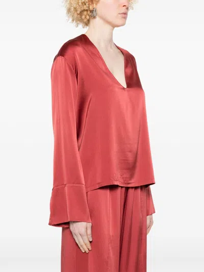 Forte Forte Silk V-necked Blouse In Bordeaux