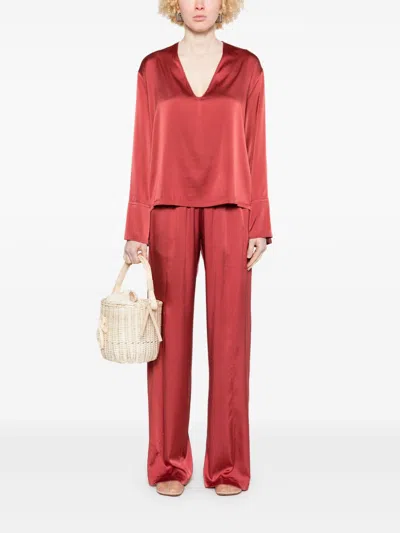 Forte Forte Silk V-necked Blouse In Bordeaux