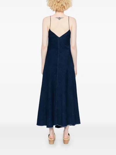 Forte Forte Cotton Denim Midi Dress With Frayed Edge In Blue