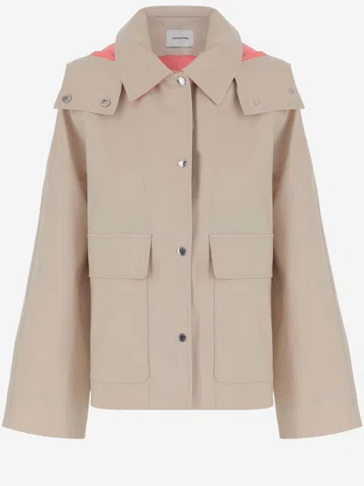 Yves Salomon Light Beige Down Jacket With Hood In Oat/honolulu