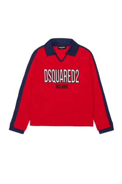Dsquared2 Long-sleeved Polo Shirt With  Patch In Red