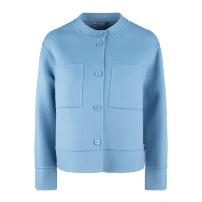 Max Mara Light Blue Wool Crop Jacket In Blue