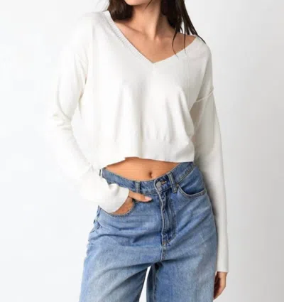 Olivaceous V-neck Cropped Sweater In White In White