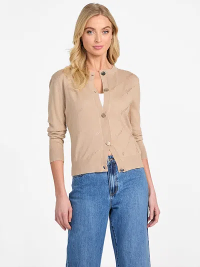 Guess Factory Peggy Rhinestone Cardigan In Beige