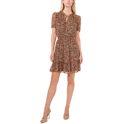 Cece Floral Print Ruffle Minidress In Black