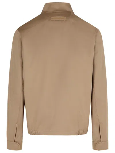 Zegna Beige Polyester Bomber Jacket Men In Beige