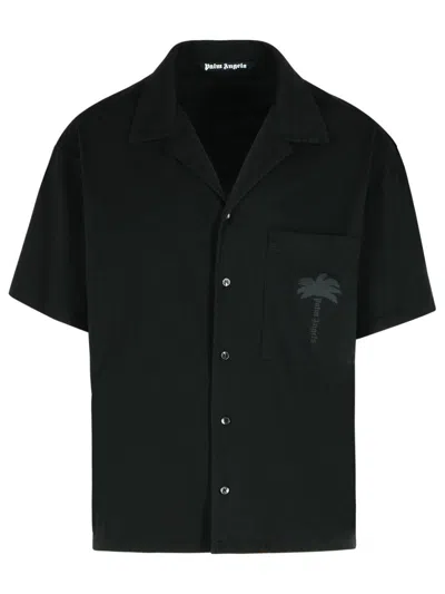 Palm Angels Palm Print Bowling Shirt In Black