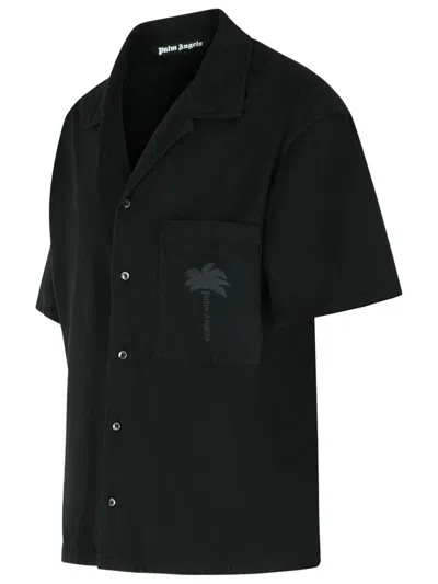 Palm Angels Palm Print Bowling Shirt In Black