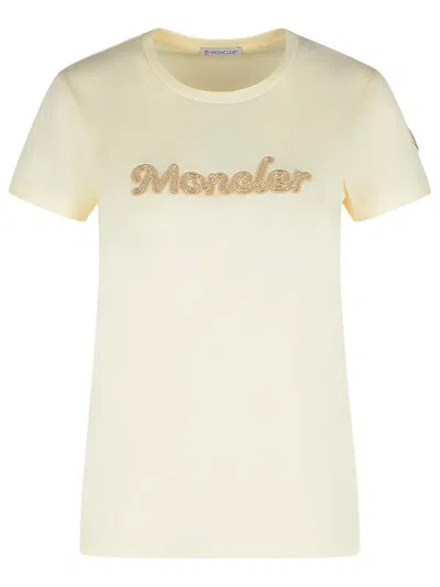 Moncler Cotton Crew-neck T-shirt In Beige