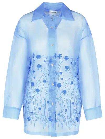P.a.r.o.s.h Fiori Light Blue Silk Shirt In Blue