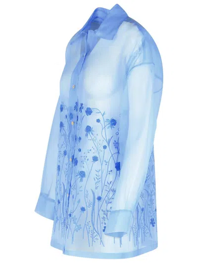 P.a.r.o.s.h Fiori Light Blue Silk Shirt In Blue