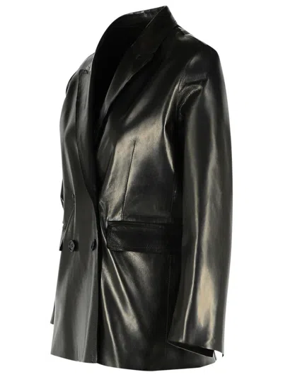 Salvatore Santoro Double Breasted Leather Blazer In Black