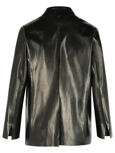 Salvatore Santoro Double Breasted Leather Blazer In Black