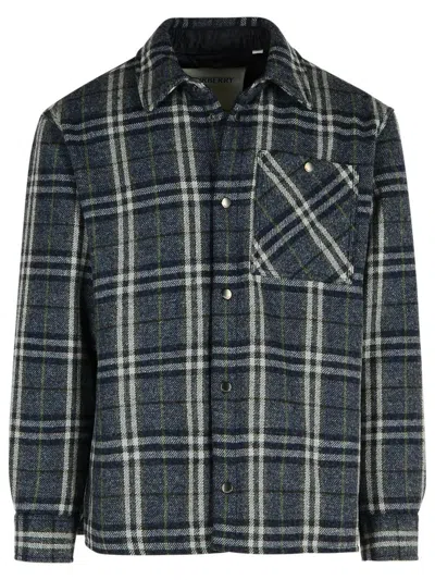 Burberry Blue Wool Shirt Men In Blue