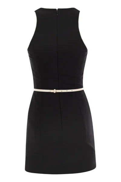 Elisabetta Franchi Women's Crepe Dress With Contrasting Belt In Black/butter