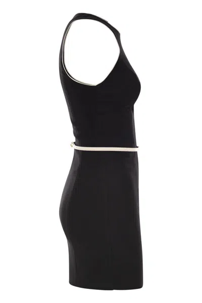 Elisabetta Franchi Women's Crepe Dress With Contrasting Belt In Black/butter