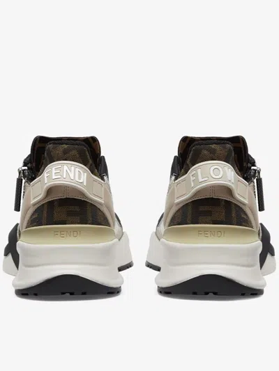 Fendi Beige Leather Sneakers With Ff Motif In Multi