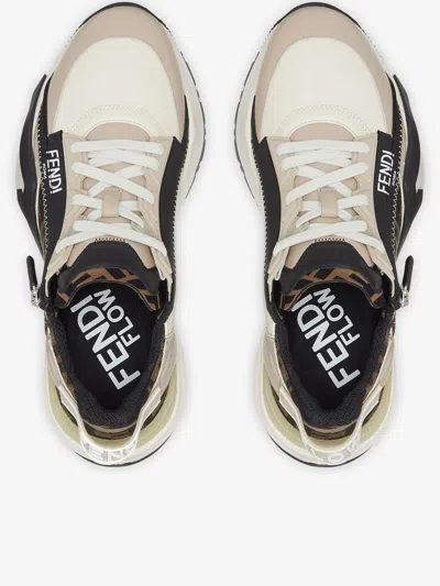 Fendi Beige Leather Sneakers With Ff Motif In Multi