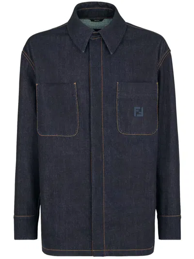 Fendi Logo Embroidered Denim Jacket In Black