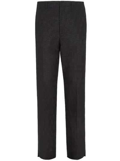 Fendi Trousers In Black Ff Jacquard Linen Blend In Black