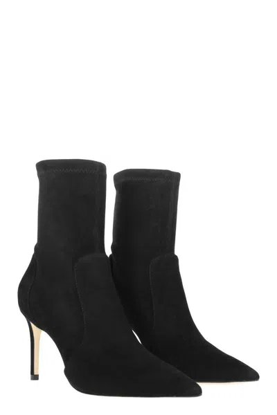 Stuart Weitzman Stuart 85 Bootie - Stretch Suede Ankle Boot In Black
