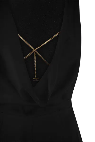 Elisabetta Franchi Jumpsuit Acetate Blend Metal Chain Accessory In Black