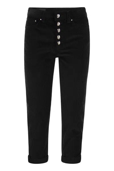 Dondup Koons Loose-fitting Velvet Trousers In Black