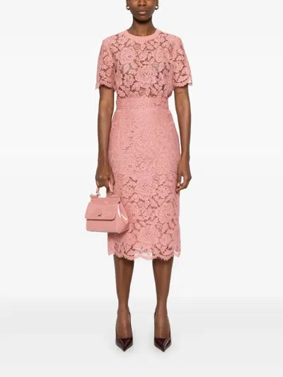 Dolce & Gabbana Lace Midi Skirt With Embroidered Logo