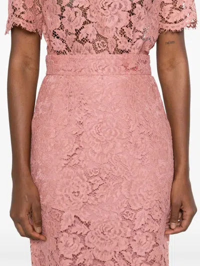 Dolce & Gabbana Lace Midi Skirt With Embroidered Logo