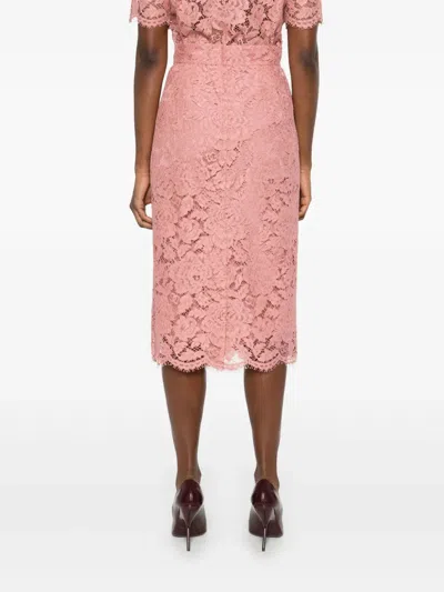 Dolce & Gabbana Lace Midi Skirt With Embroidered Logo