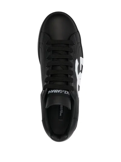 Dolce & Gabbana Portofino Sneakers In Black Calf Leather With White Logo