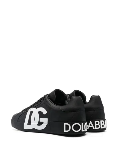 Dolce & Gabbana Portofino Sneakers In Black Calf Leather With White Logo