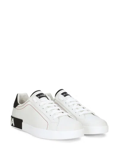 Dolce & Gabbana Portofino Leather Sneakers With Rubberized Logo Shoes